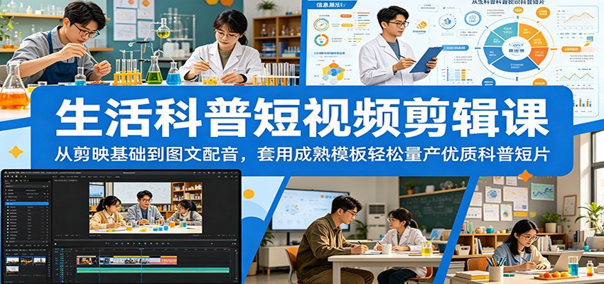 生活科普短视频剪辑课：从剪映基础到图文配音，套用成熟模板轻松量产优质科普短片-FANGXZHAN网创