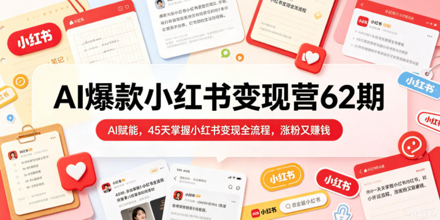 AI爆款小红书变现营62期2026年5月，AI赋能，45天掌握小红书变现全流程，涨粉又賺钱-FANGXZHAN网创