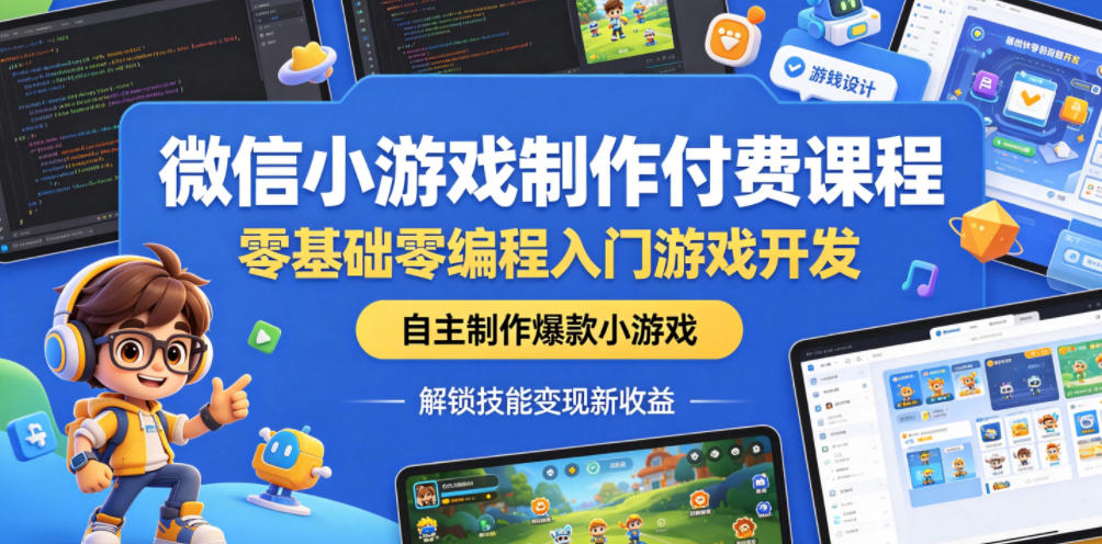 微信小游戏制作付费课程，零基础零编程入门游戏开发，自主制作爆款小游戏，解锁技能变现新收益-FANGXZHAN网创