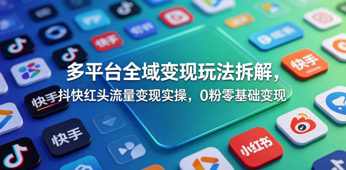 多平台全域变现玩法拆解，抖快红头流量变现实操，0粉零基础变现-FANGXZHAN网创