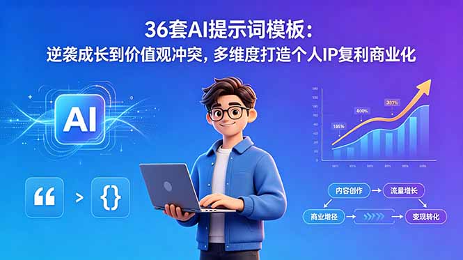 36套AI提示词模板：逆袭成长到价值观冲突，多维度打造个人IP复利商业化-FANGXZHAN网创