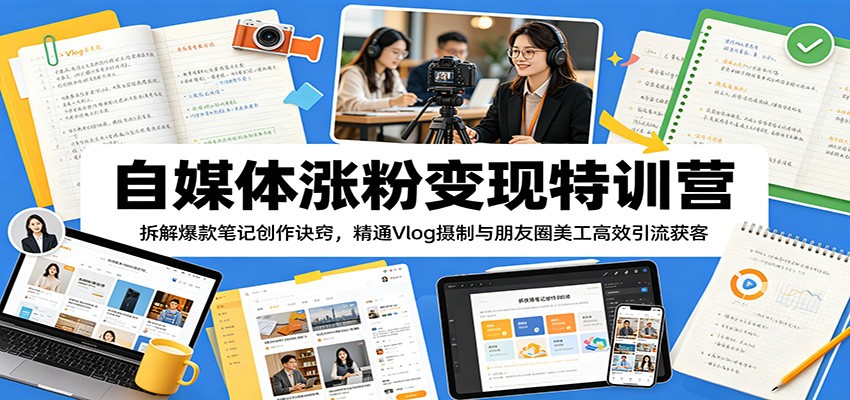自媒体涨粉变现特训营：拆解爆款笔记创作诀窍，精通Vlog摄制与朋友圈美工高效引流获客-FANGXZHAN网创