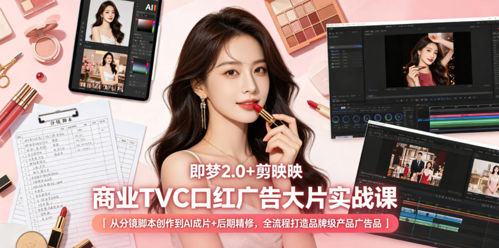 即梦2.0+剪映商业TVC口红广告大片实战课｜从分镜脚本创作到AI成片+后期精修，全流程打造品牌级产品广告-FANGXZHAN网创