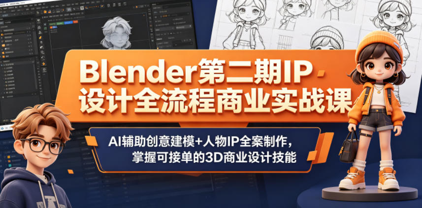 Blender第二期IP设计全流程商业实战课，AI辅助创意建模+人物IP全案制作，掌握可接单的3D商业设计技能-FANGXZHAN网创