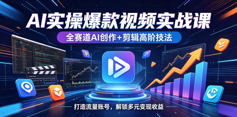AI实操爆款视频实战课，全赛道AI创作+剪辑高阶技法，打造流量账号，解锁多元变现收益-FANGXZHAN网创