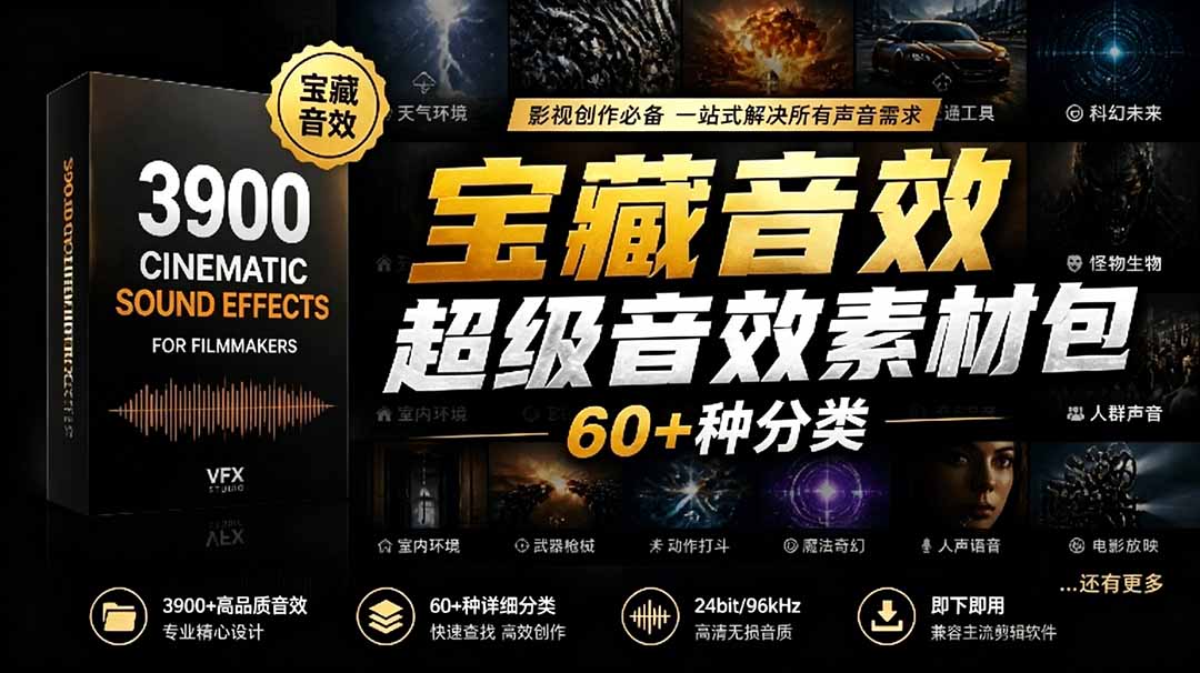 宝藏音效合集包！60+多种音效分类，共计3900个，分类清晰，全中文分类，高品质剪辑音效素材包-FANGXZHAN网创