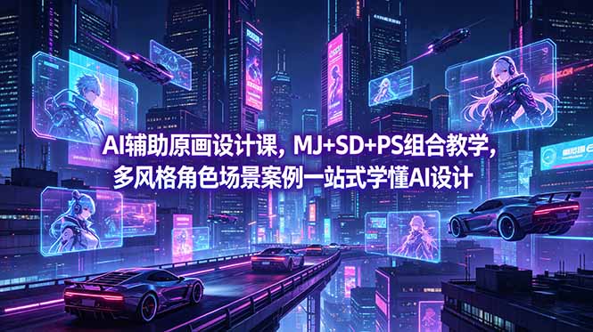 AI辅助原画设计课，MJ+SD+PS组合教学，多风格角色场景案例一站式学懂AI设计-FANGXZHAN网创