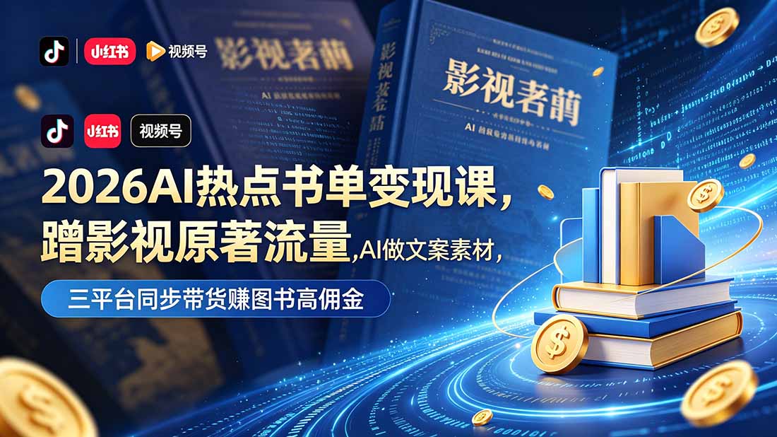2026AI热点书单变现课，蹭影视原著流量，AI做文案素材，三平台同步带货赚图书高佣金-FANGXZHAN网创