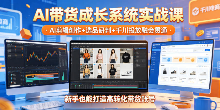 AI带货成长系统实战课，AI剪辑创作+选品研判+千川投放融会贯通，新手也能打造高转化带货账号(更新2026年)-FANGXZHAN网创