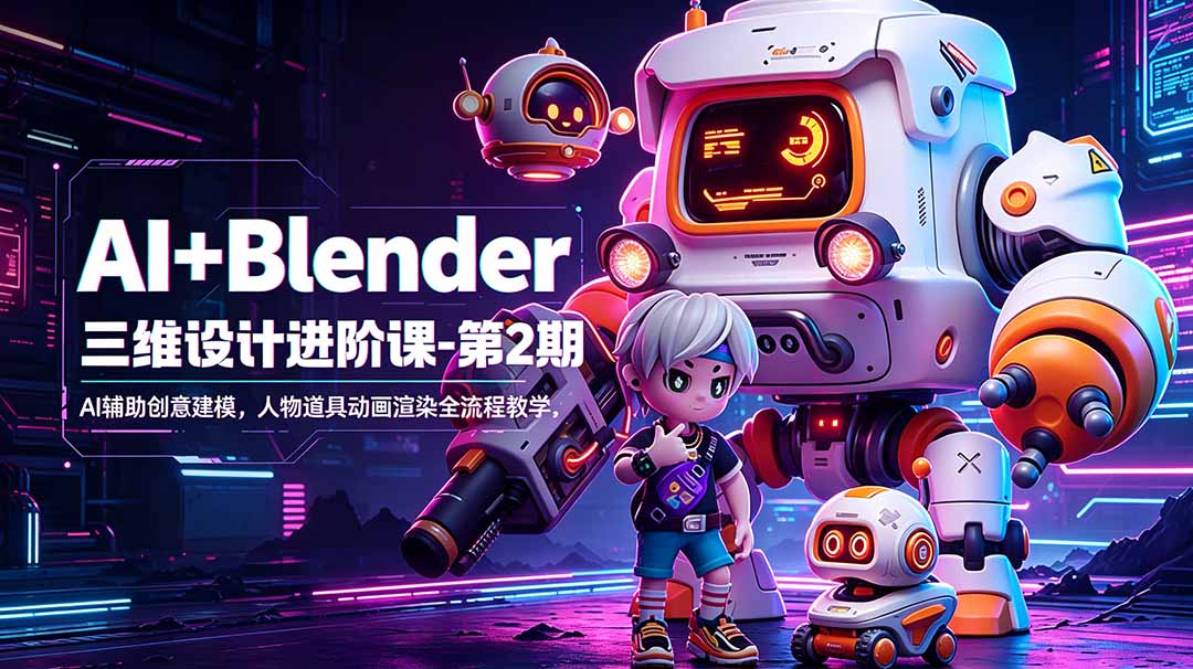 AI+Blender三维设计进阶课-第2期：AI辅助创意建模，人物道具动画渲染全流程教学-FANGXZHAN网创