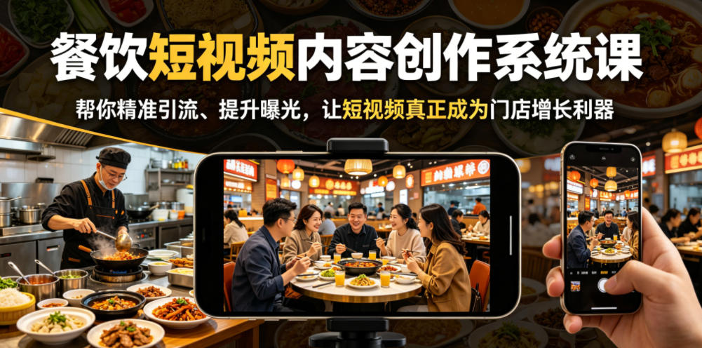 餐饮短视频内容创作系统课，帮你精准引流、提升曝光，让短视频真正成为门店增长利器-FANGXZHAN网创
