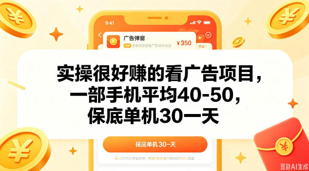 实操很好做的看广告项目，一部手机平均40-50，保底30单机一天【揭秘】-FANGXZHAN网创