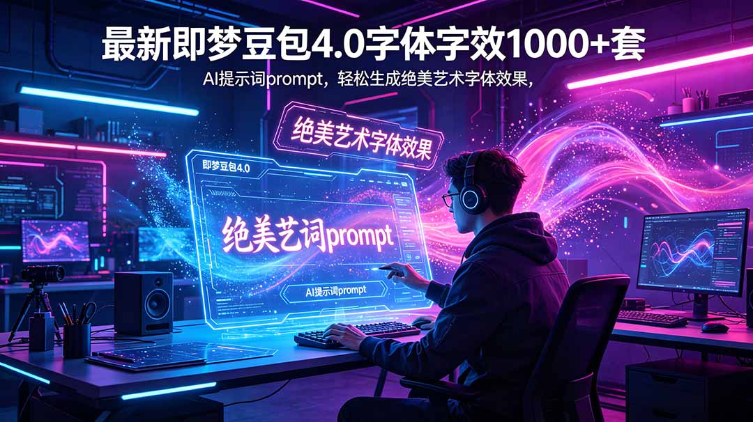 最新即梦豆包4.0字体字效1000+套，AI提示词prompt，轻松生成绝美艺术字体效果-FANGXZHAN网创