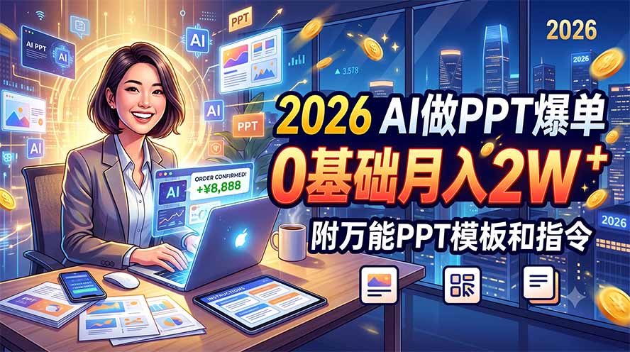 2026 AI做PPT爆单，0基础月入2W，附万能PPT模板和指令-FANGXZHAN网创