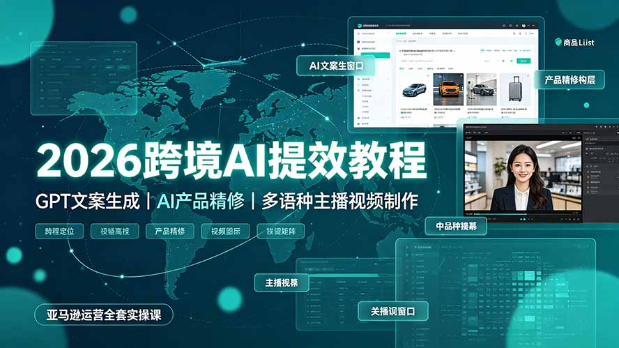 2026跨境AI提效教程·GPT文案生成｜AI产品精修｜多语种主播视频制作，亚马逊运营全套实操课-FANGXZHAN网创