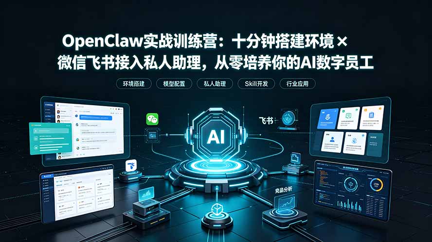 OpenClaw实战特训营：十分钟搭建环境×微信飞书接入私人助理，从零培养你的AI数字员工-FANGXZHAN网创