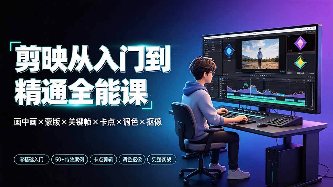 剪映从入门到精通全能课：画中画×蒙版×关键帧×卡点×调色×抠像，一站式掌握剪辑核心技能-FANGXZHAN网创