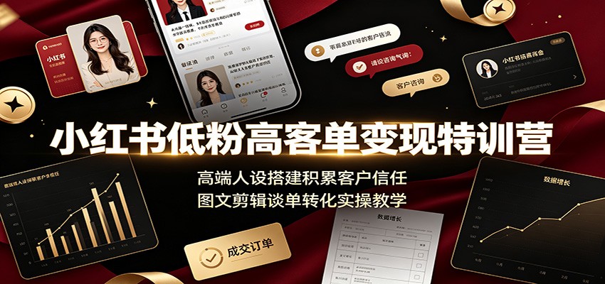 小红书低粉高客单变现特训营：高端人设搭建积累客户信任，图文剪辑谈单转化实操教学-FANGXZHAN网创