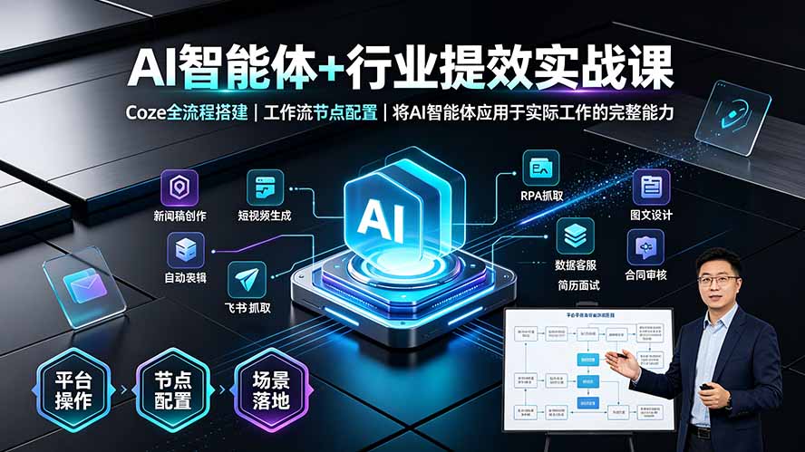 AI智能体+行业提效实战课·Coze全流程搭建｜工作流节点配置｜将AI智能体应用于实际工作的完整能力-FANGXZHAN网创