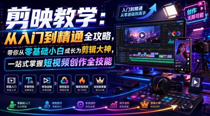 剪映教学：从入门到精通全攻略，带你从零基础小白成长为剪辑大神，一站式掌握短视频创作全技能-FANGXZHAN网创