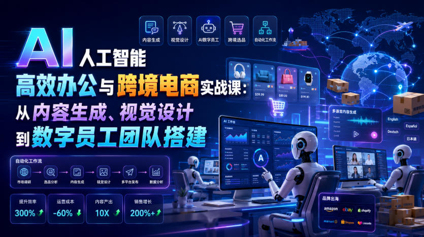 AI人工智能高效办公与跨境电商实战课：从内容生成、视觉设计到数字员工团队搭建-FANGXZHAN网创