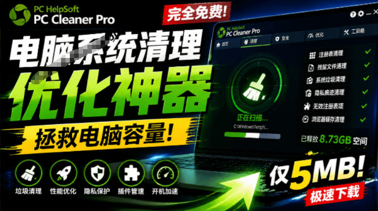 轻松吊打Win系统自带工具！电脑清理神器，拯救电脑容量，仅5MB，完全免费使用PC Cleaner Pro-FANGXZHAN网创