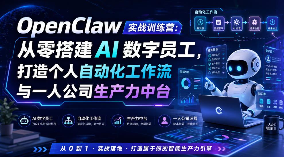 OpenClaw实战训练营：从零搭建AI数字员工，打造个人自动化工作流与一人公司生产力中台-FANGXZHAN网创