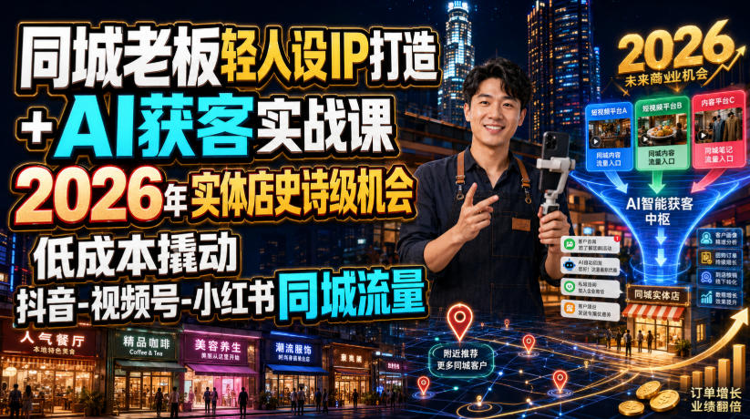 同城老板轻人设IP打造+AI获客实战课，2026年实体店史诗级机会，低成本撬动抖音-视频号-小红书同城流量-FANGXZHAN网创