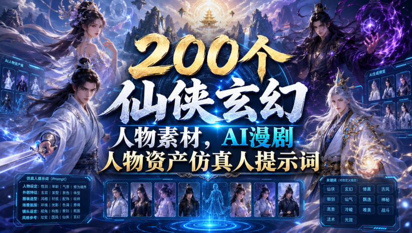 200个仙侠玄幻人物素材，AI漫剧人物资产仿真人提示词-FANGXZHAN网创