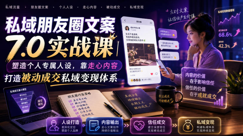 私域朋友圈文案7.0实战课｜塑造个人专属人设，靠走心内容打造被动成交私域变现体系-FANGXZHAN网创
