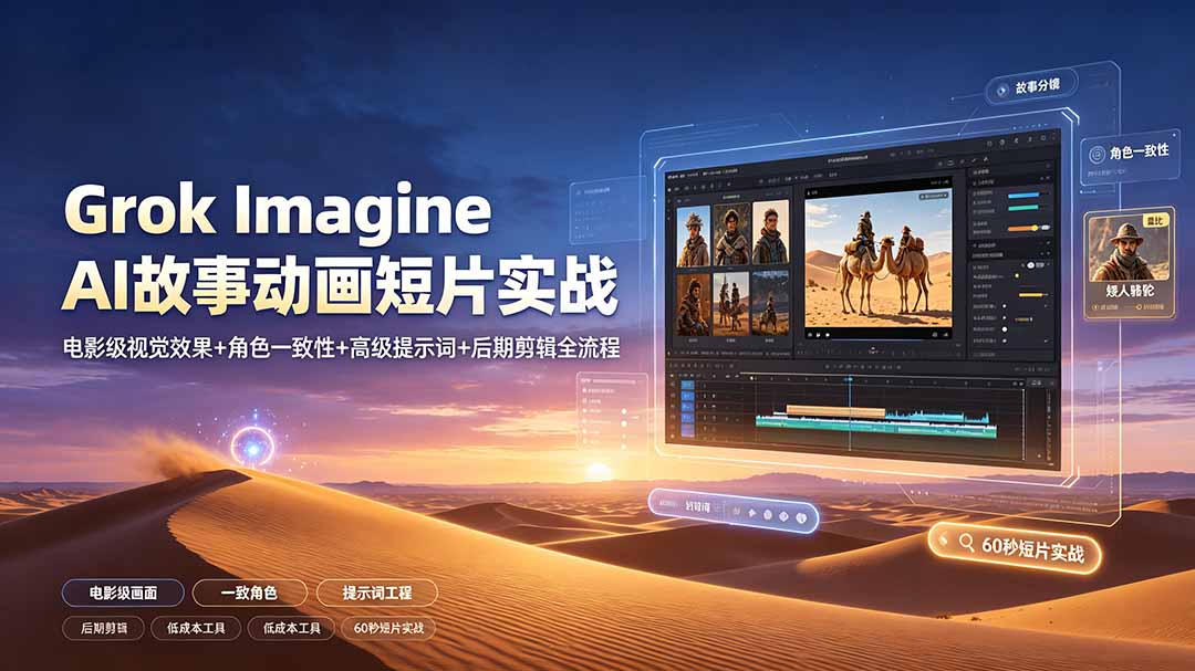 Grok Imagine AI故事动画短片实战：电影级视觉效果+角色一致性+高级提示词+后期剪辑全流程-FANGXZHAN网创