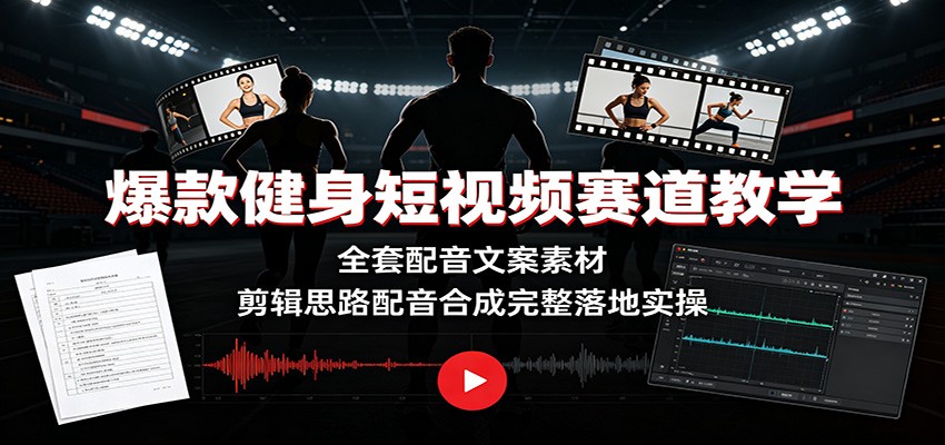 爆款健身短视频赛道教学：全套配音文案素材，剪辑思路配音合成完整落地实操-FANGXZHAN网创
