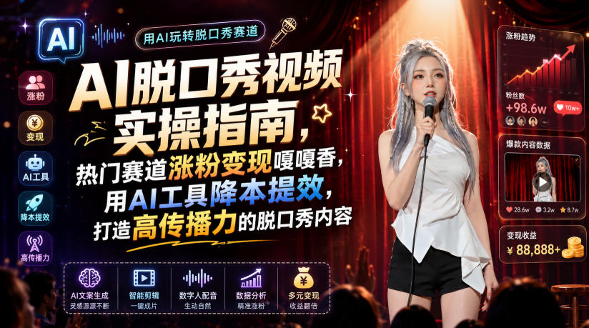 AI脱口秀视频实操指南，热门赛道涨粉变现嘎嘎香，用AI工具降本提效，打造高传播力的脱口秀内容-FANGXZHAN网创