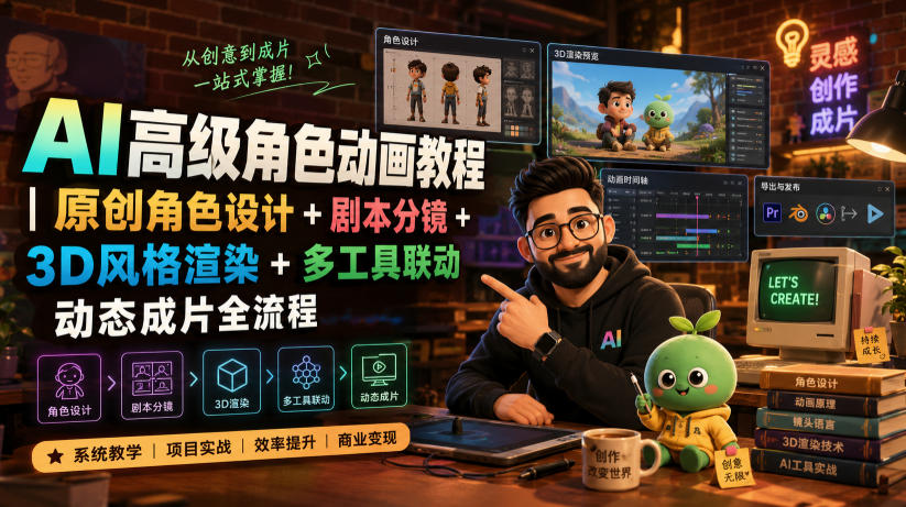 AI高级角色动画教程｜原创角色设计+剧本分镜+3D风格渲染+多工具联动动态成片全流程【中英字幕】-FANGXZHAN网创