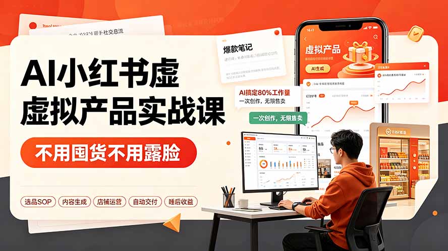 AI小红书虚拟产品实战课-更新：不用囤货不用露脸，AI搞定80%工作量，一次创作无限售卖睡后收益-FANGXZHAN网创