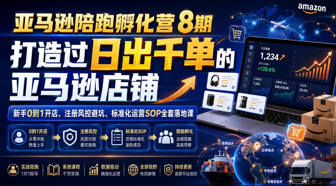 亚马逊陪跑孵化营8期，打造过日出千单的亚马逊店铺，新手0到1开店、注册风控避坑、标准化运营SOP全套落地课-FANGXZHAN网创