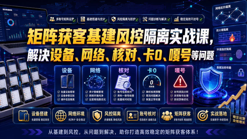矩阵获客基建风控隔离实战课，解决设备、网络、核对、卡0、嘎号等问题-FANGXZHAN网创