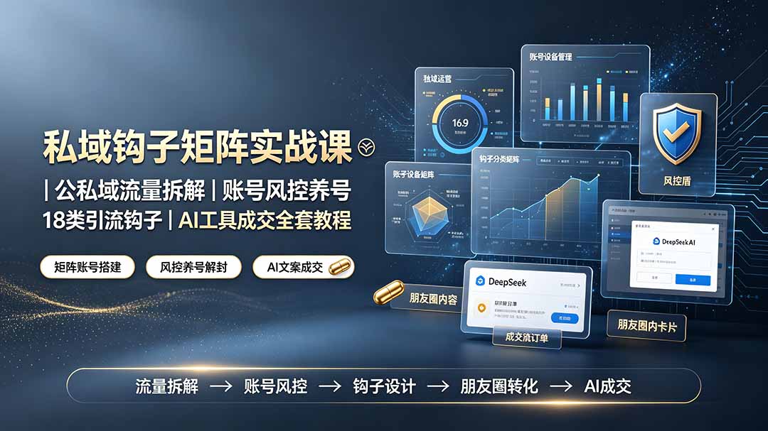 私域钩子矩阵实战课〓公私域流量拆解｜账号风控养号｜18类引流钩子｜AI工具成交全套教程-FANGXZHAN网创