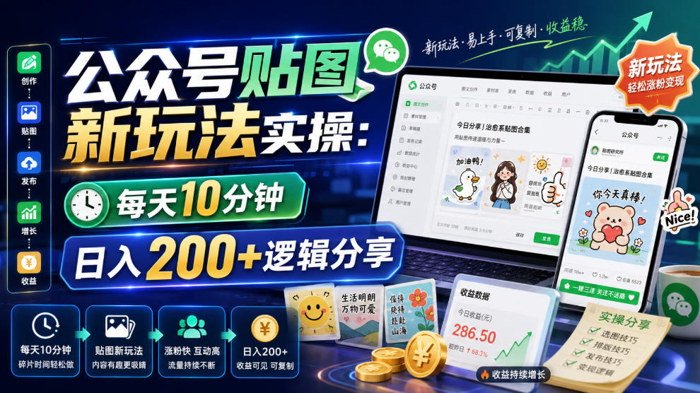 公众号贴图新玩法实操，每天10分钟，日入200+逻辑分享-FANGXZHAN网创
