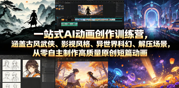 一站式AI动画创作训练营，涵盖古风武侠、影视风格、异世界科幻、解压场景，从零自主制作高质量原创短篇动画(更新)-FANGXZHAN网创
