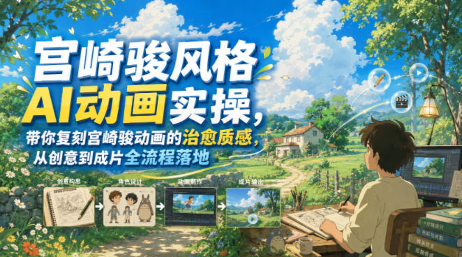 宫崎骏风格AI动画实操，带你复刻宫崎骏动画的治愈质感，从创意到成片全流程落地-FANGXZHAN网创