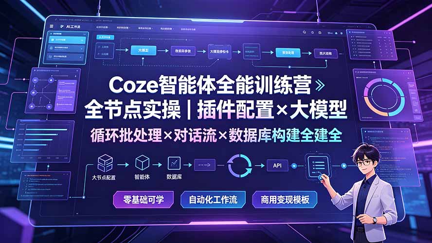 Coze智能体全能训练营：全节点实操｜插件配置×大模型×循环批处理×对话流×数据库构建全教学-FANGXZHAN网创