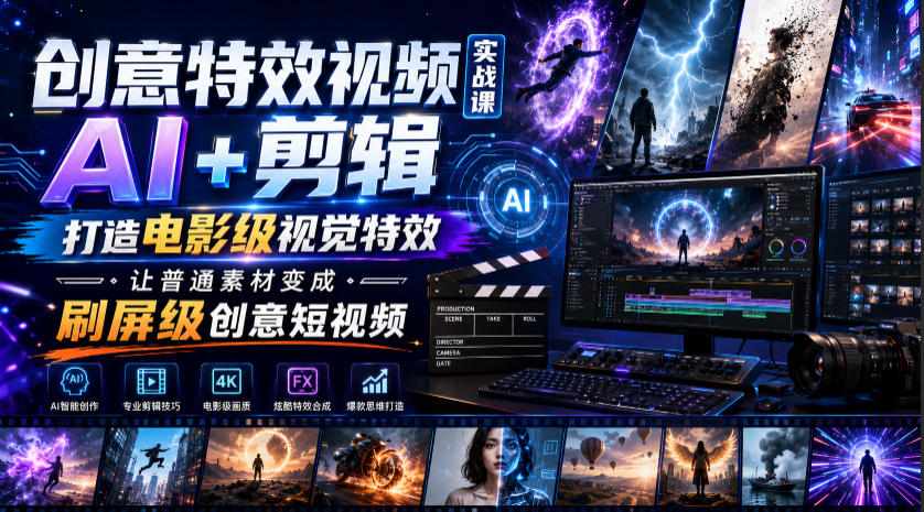创意特效视频实战课，AI+剪辑打造电影级视觉特效，让普通素材变成刷屏级创意短视频-FANGXZHAN网创