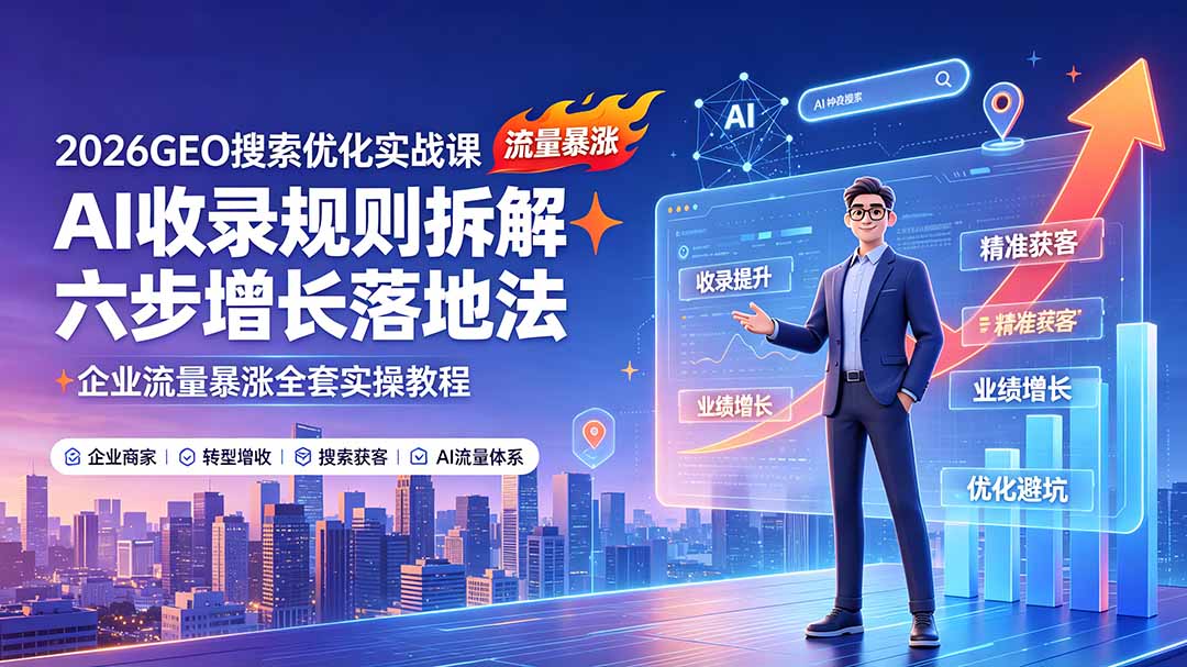 2026GEO搜索优化实战课：AI收录规则拆解｜六步增长落地法｜企业流量暴涨全套实操教程-FANGXZHAN网创