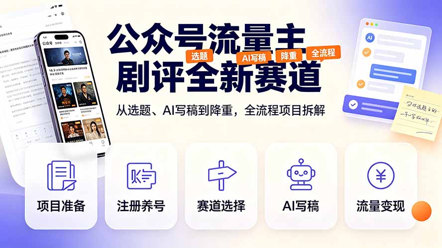 公众号流量主剧评全新赛道，从选题、AI写稿到降重，全流程项目拆解-FANGXZHAN网创