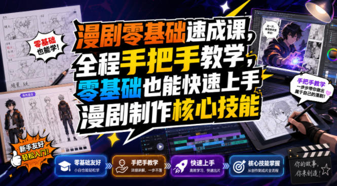 漫剧零基础速成课，全程手把手教学，零基础也能快速上手漫剧制作核心技能-FANGXZHAN网创