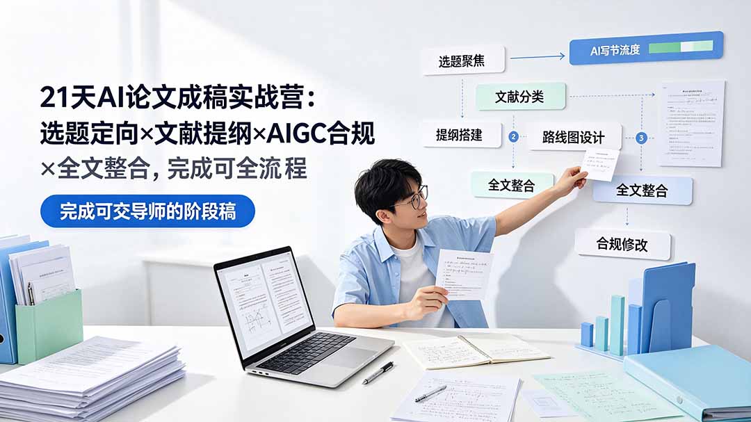 21天AI论文成稿实战营：选题定向×文献提纲×AIGC合规×全文整合，完成可交导师的阶段稿-FANGXZHAN网创