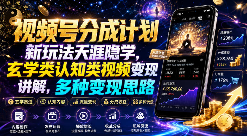 视频号分成计划新玩法天涯隐学,玄学类认知类视频变现讲解,多种变现思路-FANGXZHAN网创