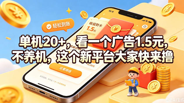 单机20+,看一个广告1.5米,不养机,这个新平台大家快来撸【揭秘】-FANGXZHAN网创