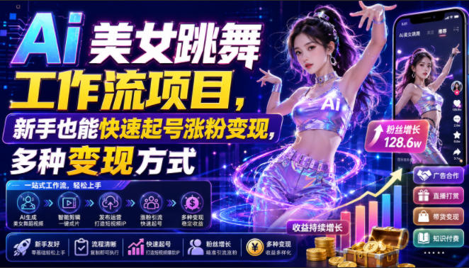 Ai美女跳舞工作流项目,新手也能快速起号涨粉变现,多种变现方式-FANGXZHAN网创